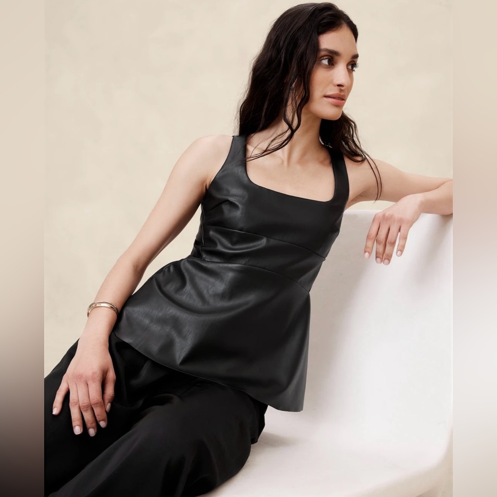 Vegan leather square neck tank
